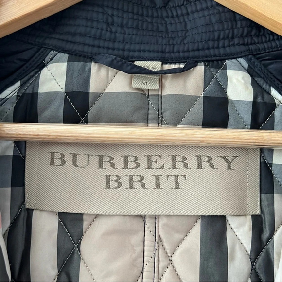 BURBERRY BRIT || Finsbridge Diamond Quilted Puffer Jacket Navy Blue Check Medium - Picture 14 of 16